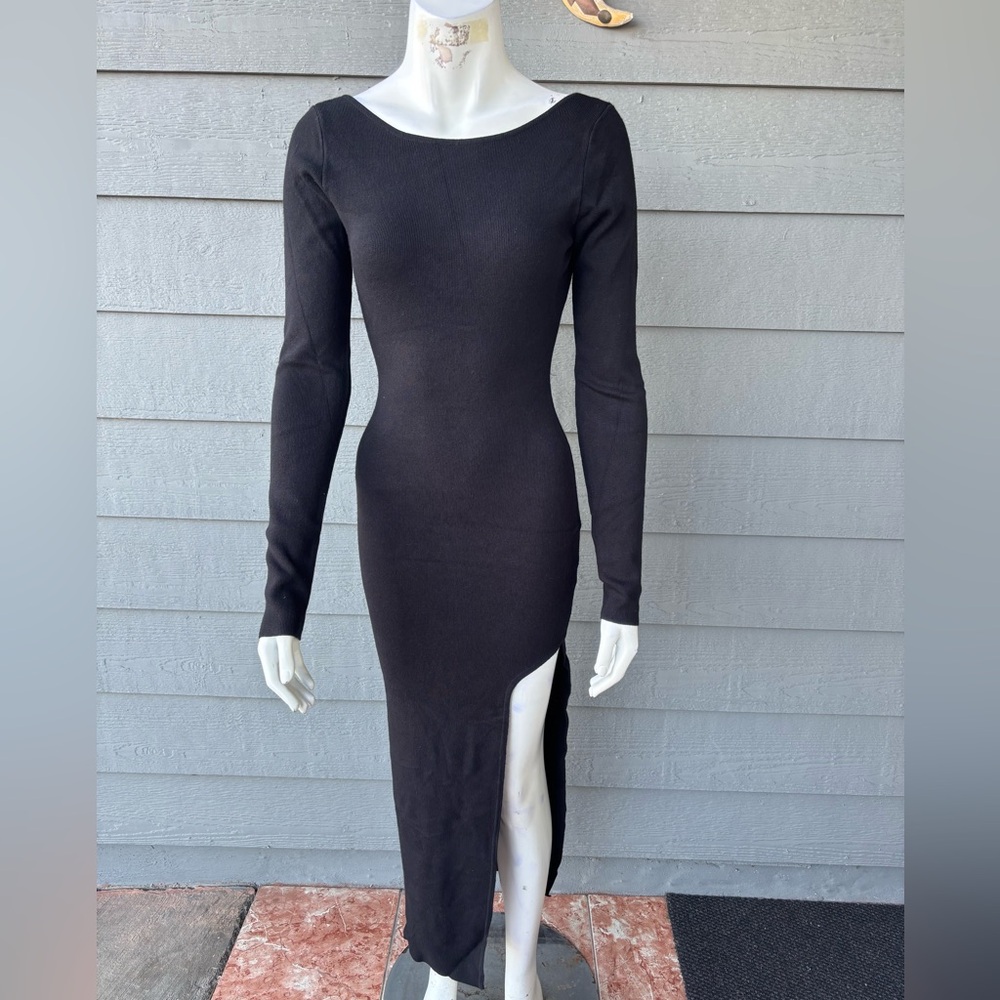 Hera Collection Black Long Sleeve Dress with Side Slit